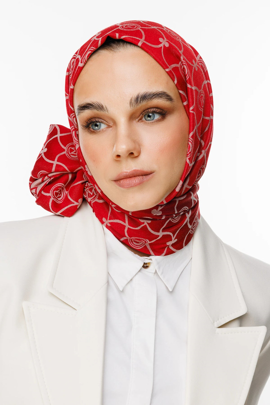 Bordo-Mint Yeşili Marrakech Desen Çift Taraflı Şal