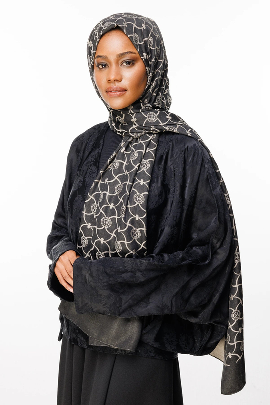 Siyah-Bej Marrakech Desen Çift Taraflı Şal