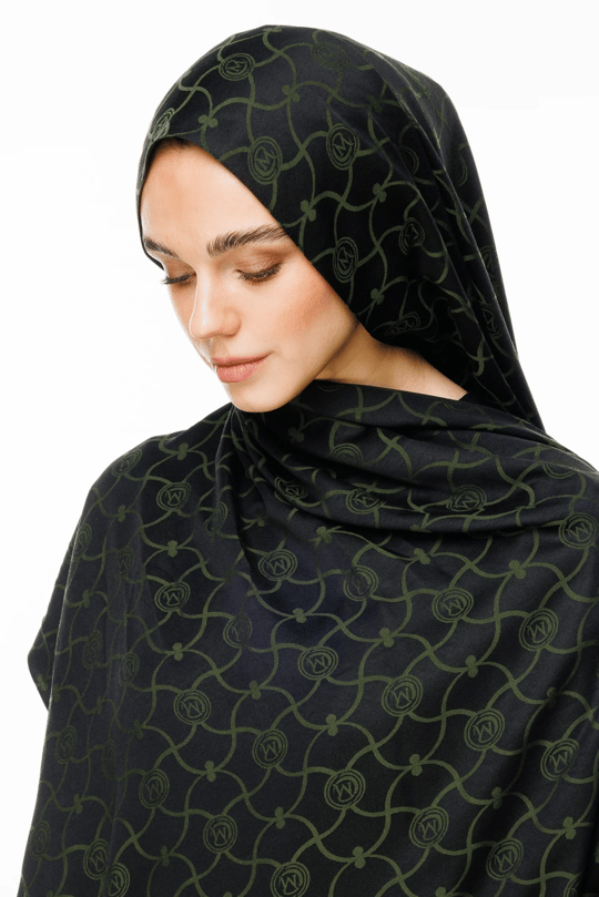 Siyah-Haki Marrakech Desen Çift Taraflı Şal