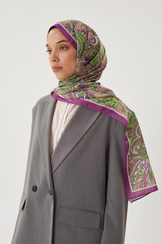 Mor & Koyu Vizon Retro Desen Şal