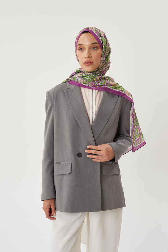 Mor & Koyu Vizon Retro Desen Şal