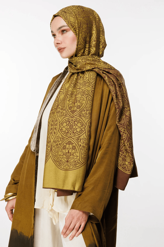 Acı Kahve-Somon Morocco Desen Çift Taraflı Şal