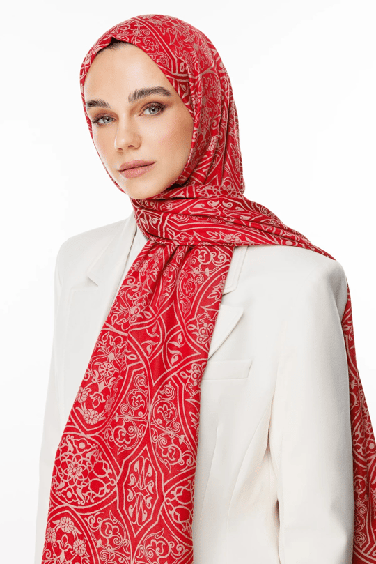 Bordo-Mint Yeşili Morocco Desen Çift Taraflı Şal