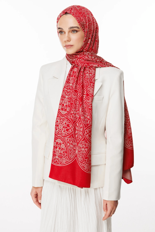 Bordo-Mint Yeşili Morocco Desen Çift Taraflı Şal