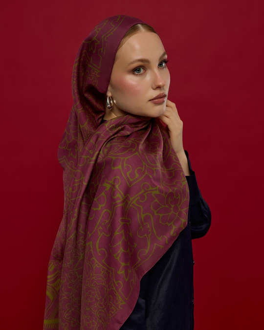S-HAREM-23 Mürdüm & Zeytin Çiçeği Harem Rüyası Desen Şal