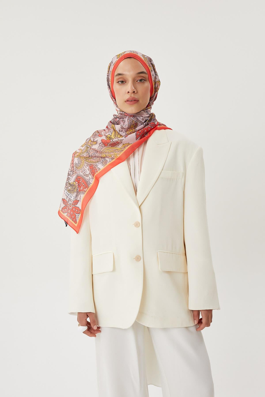 Nar Çiçeği & Nude Retro Desen Şal