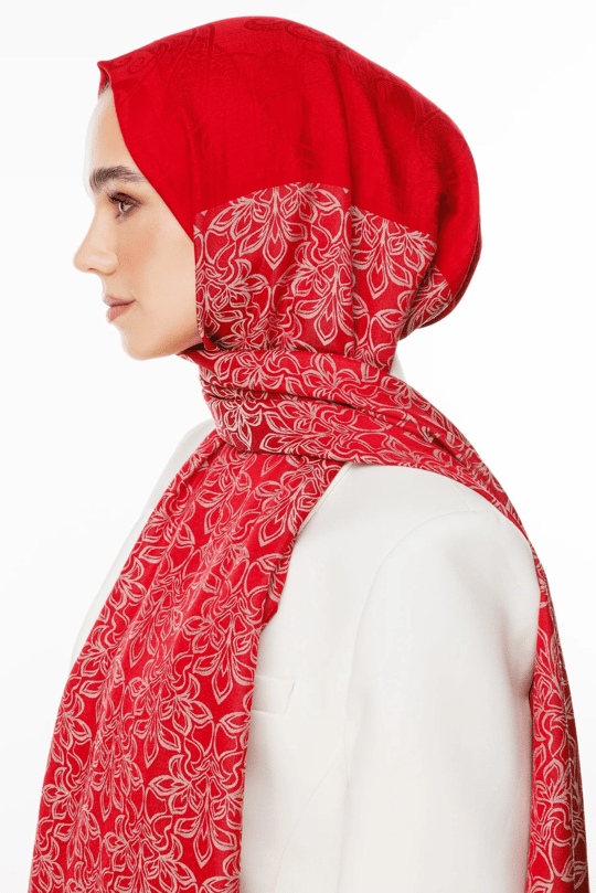 Bordo-Mint Yeşili Nora Desen Çift Taraflı Şal