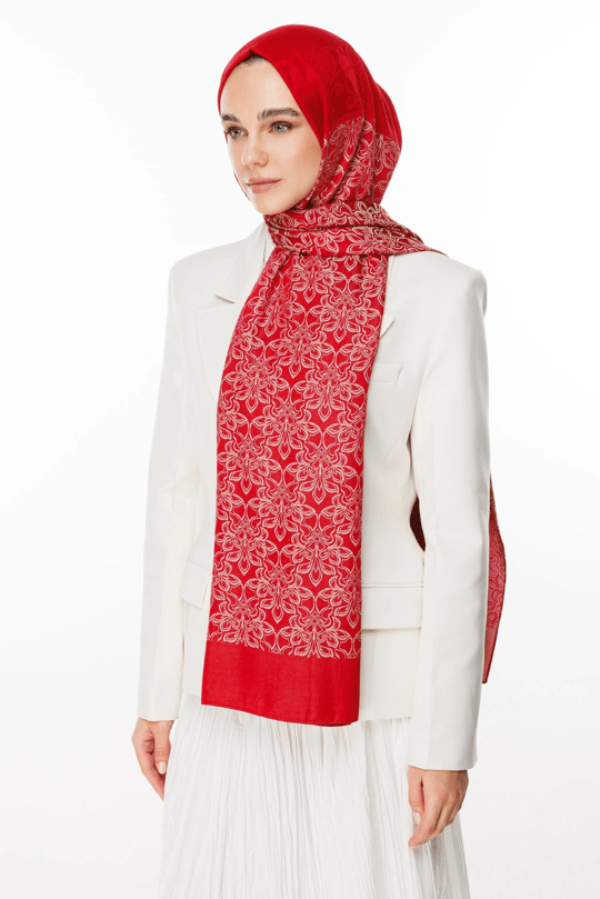 Bordo-Mint Yeşili Nora Desen Çift Taraflı Şal