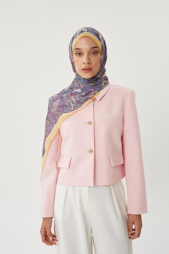 Pastel Sarı & Gri Retro Desen Şal