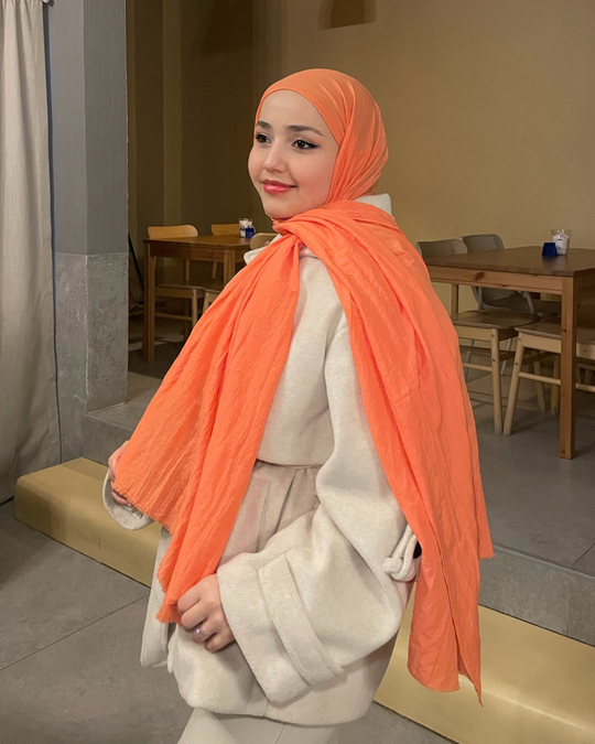 Pastel Turuncu Aerobin Pamuklu Şal