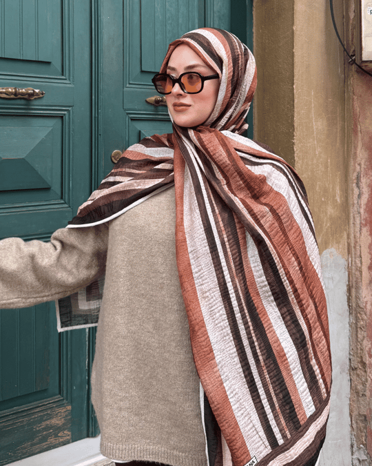 Pastel Turuncu Kanyon Desenli Müslin Şal