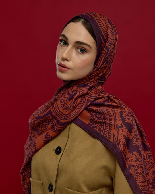 S-SULTANİ-27 Patlıcan & Amber Tınısı Sultani Desen Şal