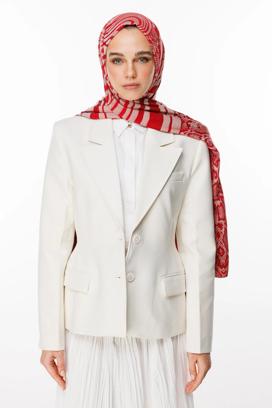 Bordo-Mint Yeşili Riad Desen Çift Taraflı Şal
