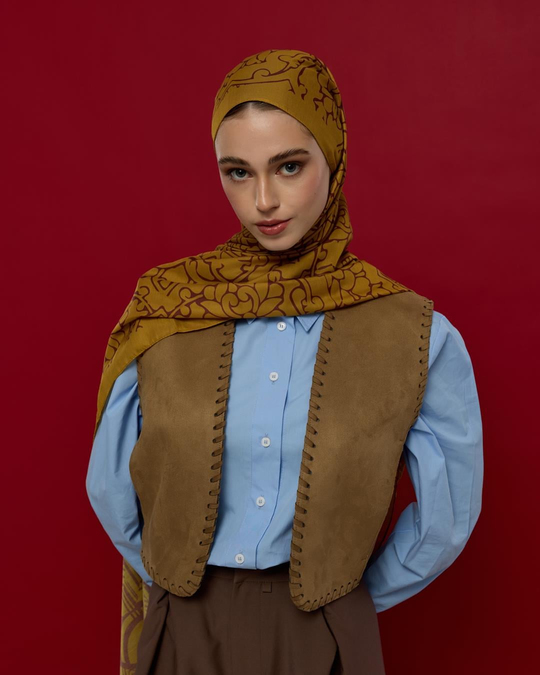 S-HAREM-32 Saf Altın & Tarçın Rüzgarı Harem Rüyası Desen Şal