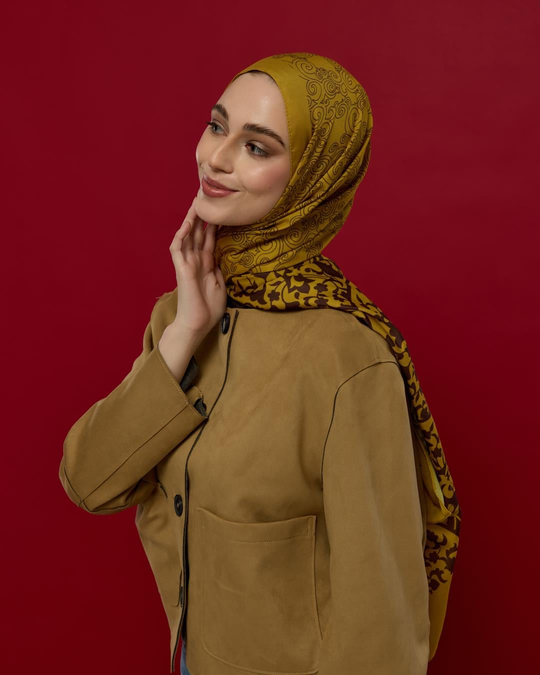 S-SARAYLI-44 Saf Sarı & Buhur Kahvesi Saraylı Desen Şal