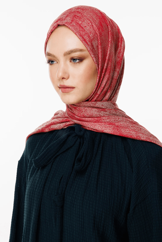 Bordo-Mint Yeşili Sahra Desen Çift Taraflı Şal
