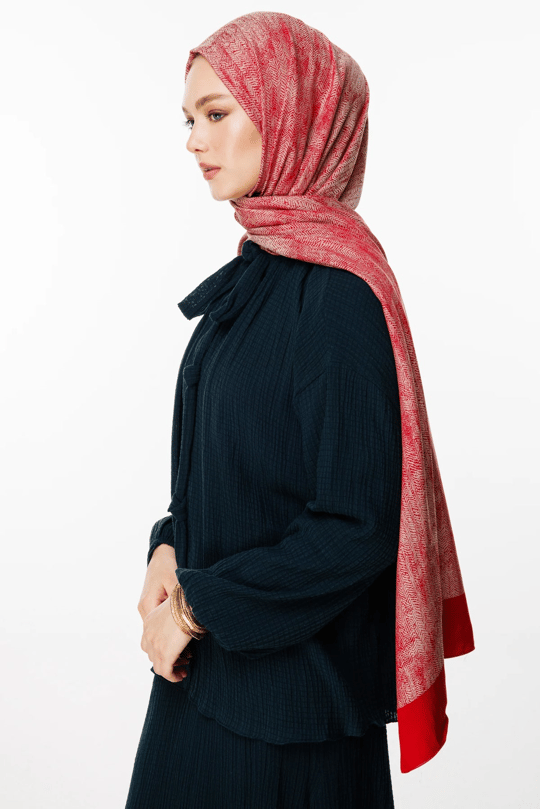 Bordo-Mint Yeşili Sahra Desen Çift Taraflı Şal