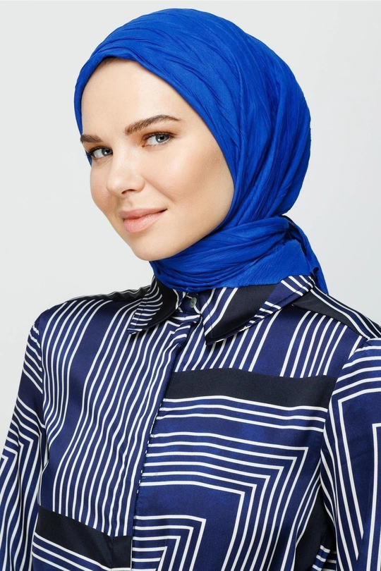 Saks Mavi Piliseli Bambu Eşarp