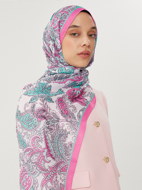 Şeker Pembe & Taş Retro Desen Şal