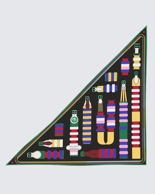 Siyah & Çok Renkli - Geometrik Şerit ve Püskül Desenli Kaşmir Omuz Şalı