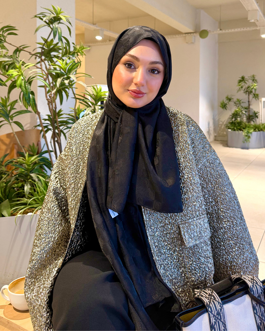 Siyah Damier Desen Jakar Şal