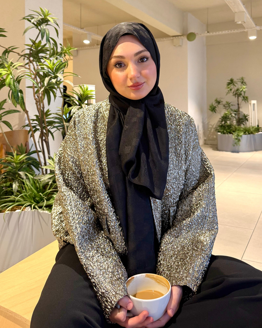 Siyah Damier Desen Jakar Şal