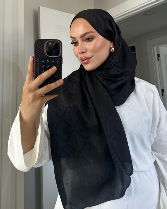 Siyah Imannoor Armoni Desen Pamuk Jakar Şal