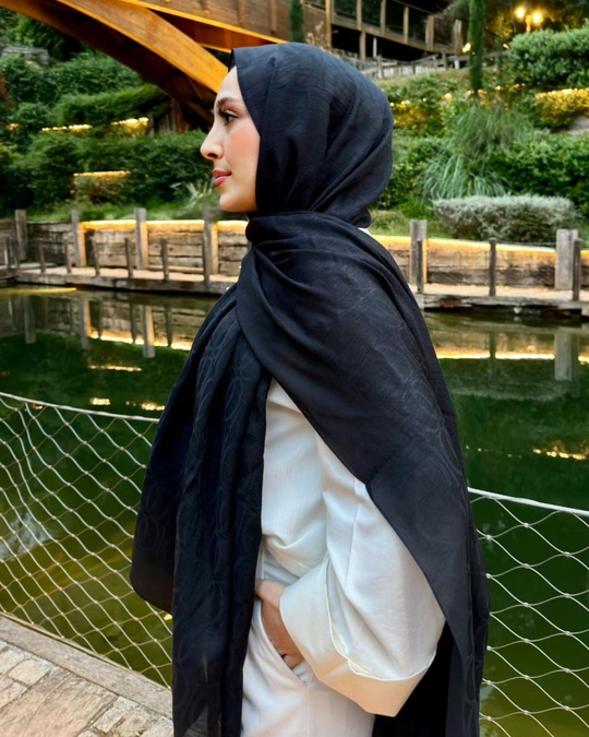 Siyah Imannoor Aura Desen Pamuk Jakar Şal