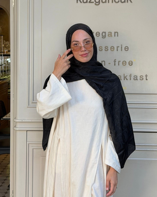 Siyah Imannoor Büyük Dama Desen Pamuk Jakar Şal