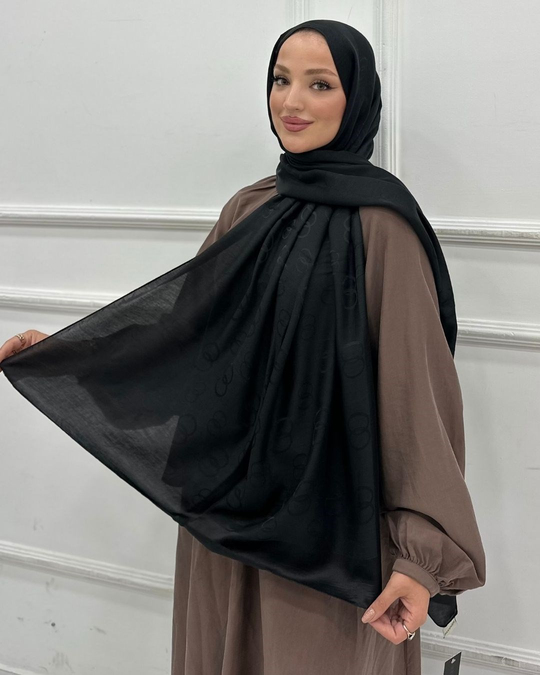 Siyah Imannoor Luna Desen Pamuk Jakar Şal