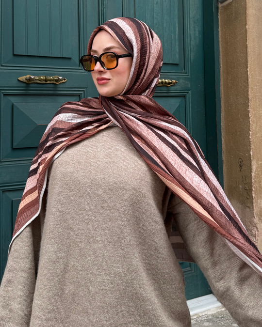 Soft Pembe Kanyon Desenli Müslin Şal