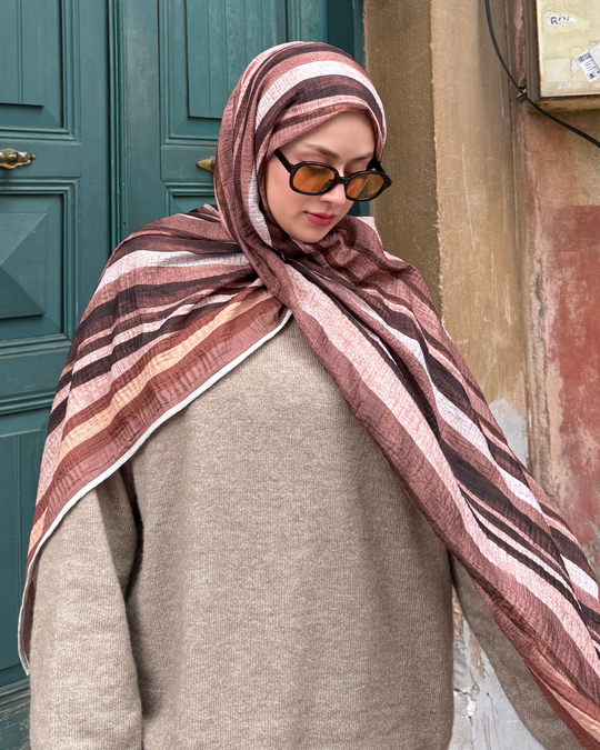 Soft Pembe Kanyon Desenli Müslin Şal