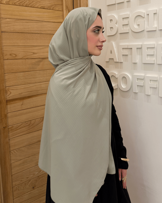 Soft Yeşil Line Desen Kore Medine İpeği Şal