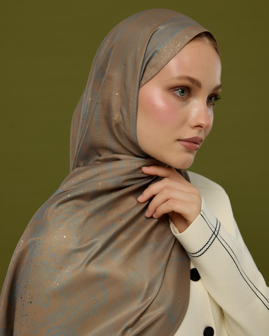 SV-HURREM-52 Tarçın Dumanı & Çakıl Mavisi Hürrem Desen Şal