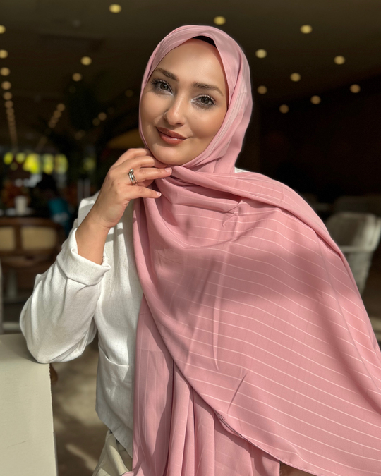 Toz Pembe Minima Desen Kore Medine İpeği Şal