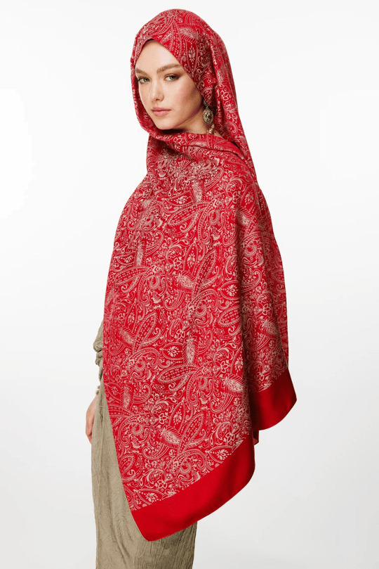 Bordo-Mint Yeşili Velora Desen Çift Taraflı Şal