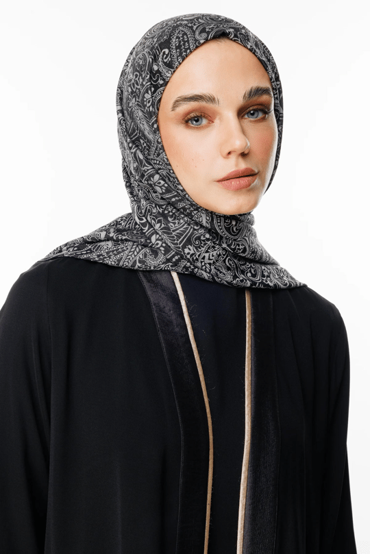 Siyah-Siyah Velora Desen Çift Taraflı Şal