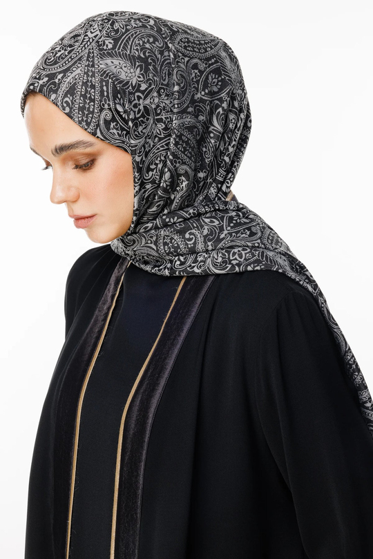 Siyah-Siyah Velora Desen Çift Taraflı Şal