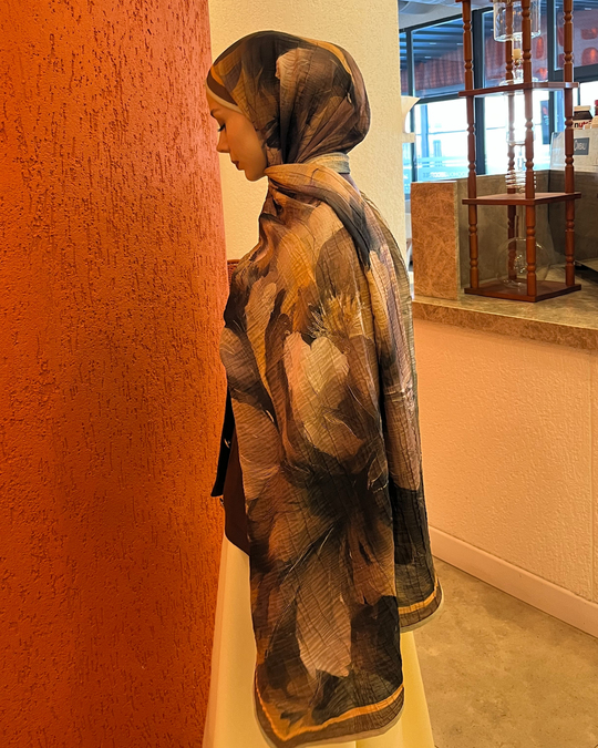 Vizon Floral Desenli Müslin Şal