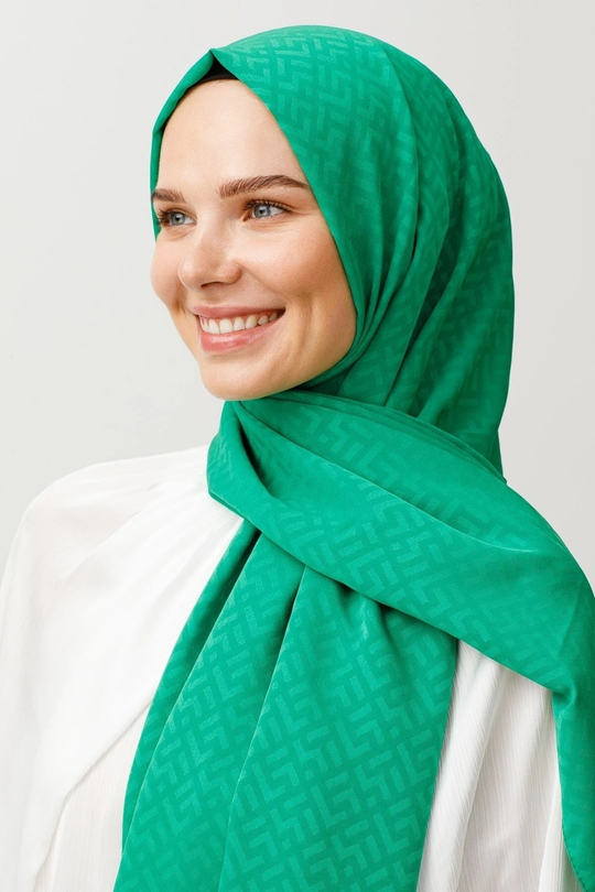 Benetton Yeşili Z Desen İpeksi Jakar Şal