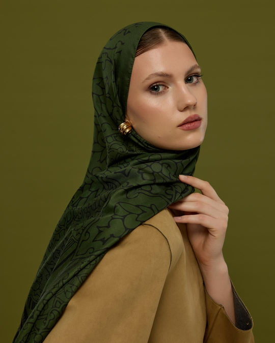 S-HAREM-74 Zeytin & Siyah Harem Rüyası Desen Şal