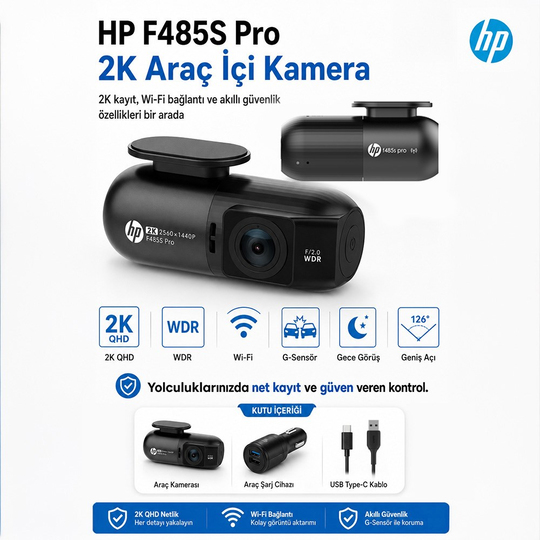 HP F485s Pro 2K Araç İçi Wi-fi Kamera