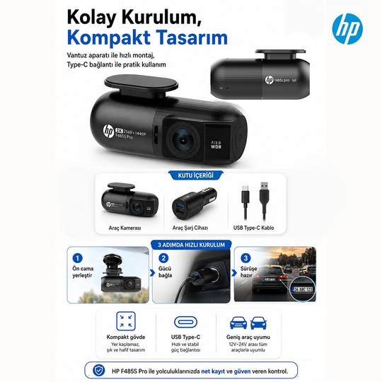 HP F485s Pro 2K Araç İçi Wi-fi Kamera