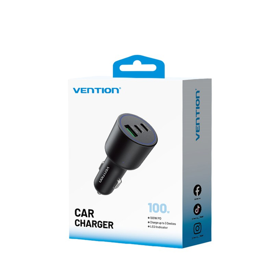 Vention 100W 3 Portlu Yüksek Hızlı Araç Sarj Adaptörü FFQ Siyah