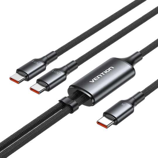 Vention 140W 5A Örgülü İkili Hızlı Şarj Kablosu TRU Siyah