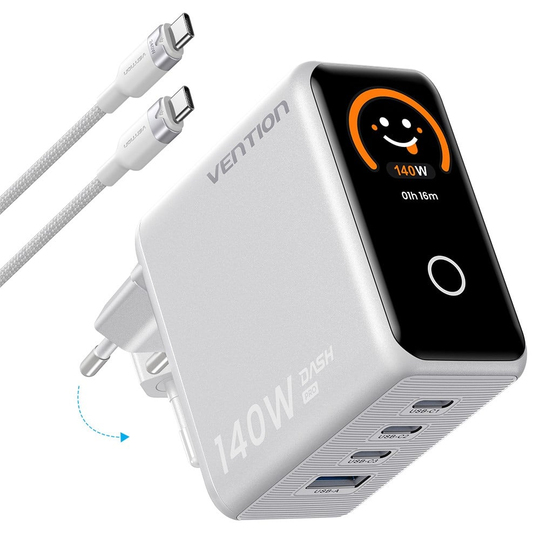 Vention Dash Pro Serisi 140W Gan 5.0 Multi Port Şarj Adaptörü TZ-FCO Beyaz