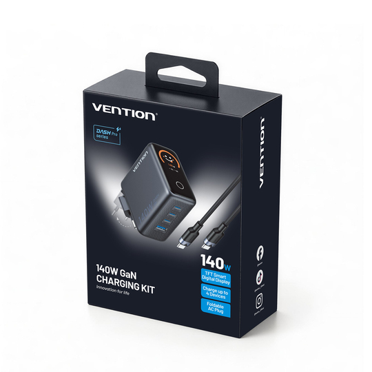 Vention Dash Pro Serisi 140W Gan 5.0 Multi Port Şarj Adaptörü TZ-FCO Siyah