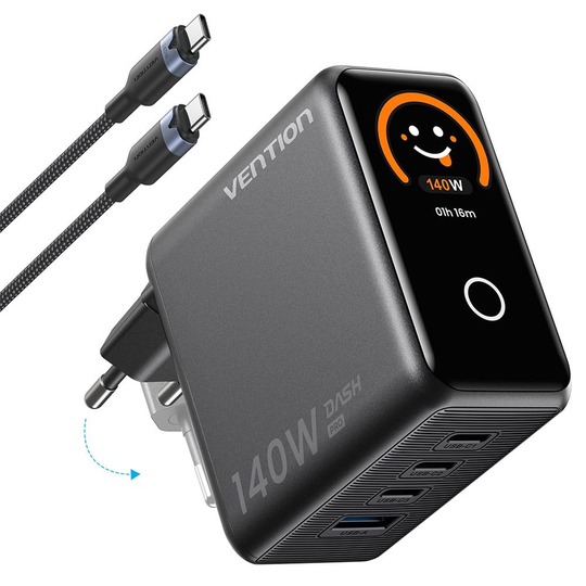 Vention Dash Pro Serisi 140W Gan 5.0 Multi Port Şarj Adaptörü TZ-FCO Siyah