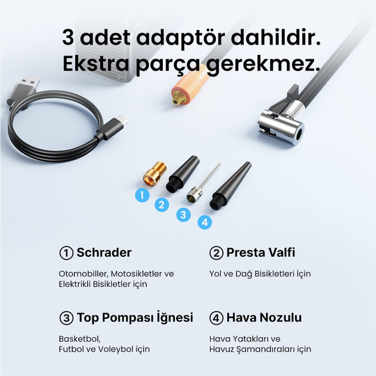 Vention Taşınabilir Bataryalı ve Çok Fonkisiyonlu Oto Hava Pompası - KRZ