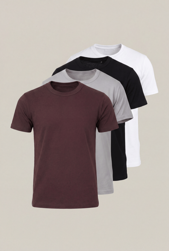 4 'lü Paket %100 Pamuk Rahat Kalıp Siyah-Beyaz-Gri-Acı Kahve T-Shirt Erkek Çok Renkli T-Shirt TBTSHRT099